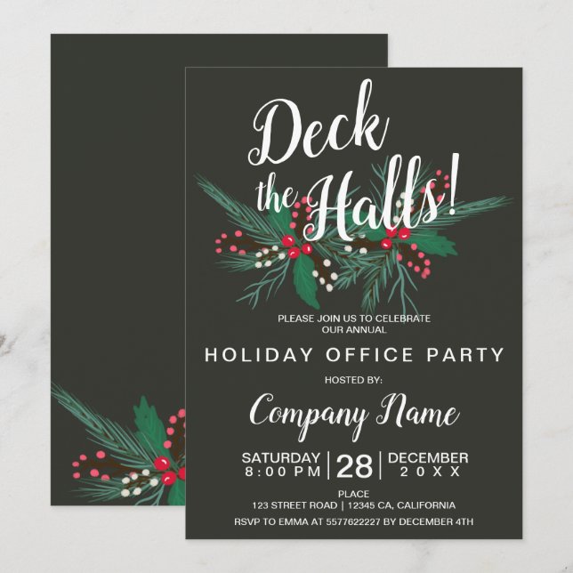 Deck the halls corporate Christmas mistletoe grey Invitation (Front/Back)