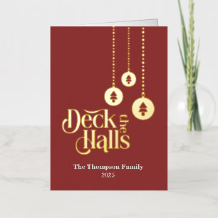 "Deck the Halls" Elegant Red Folded Foil Holiday Card
