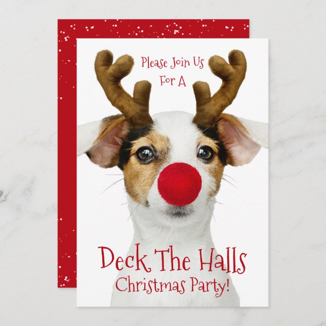 Deck The Halls - Funny Dog - Christmas Party - Invitation (Front/Back)