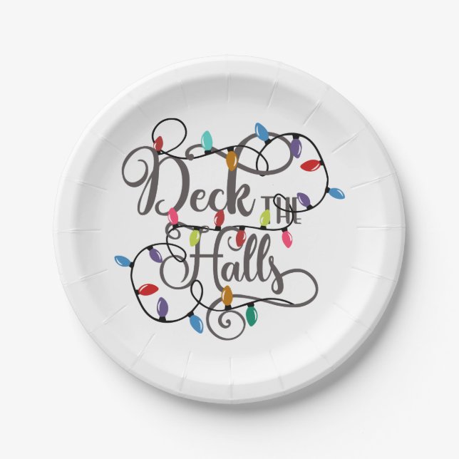 deck the halls holiday lights Christmas Paper Plate (Front)