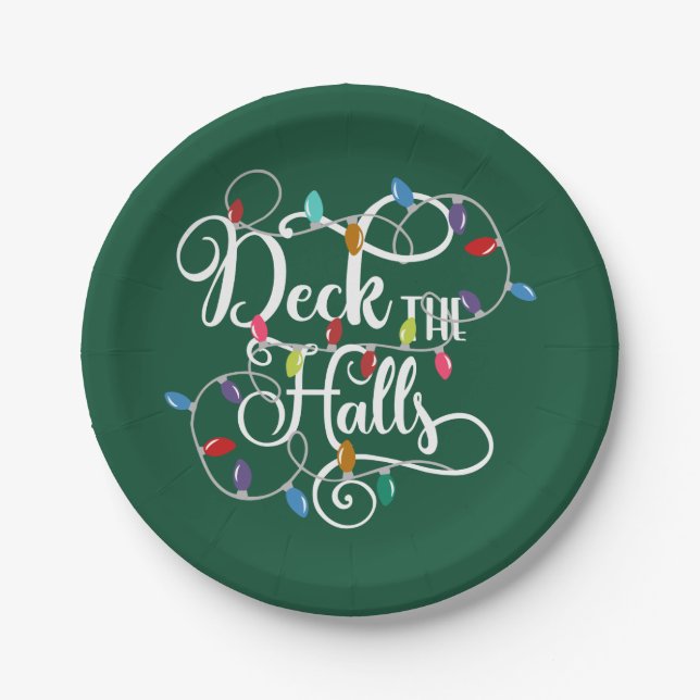deck the halls holiday lights Christmas Paper Plate (Front)