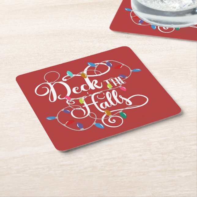 deck the halls holiday lights Christmas Square Paper Coaster (Angled)
