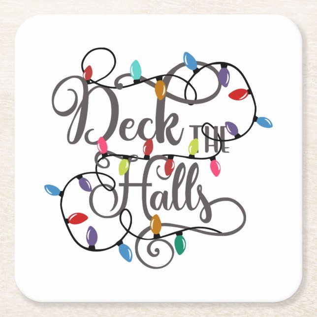 deck the halls holiday lights Christmas Square Paper Coaster (Front)