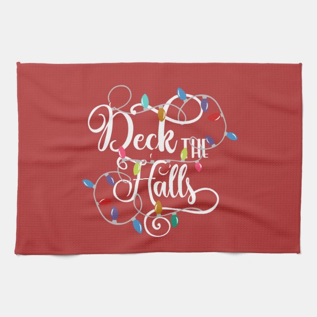 deck the halls holiday lights Christmas Tea Towel (Horizontal)