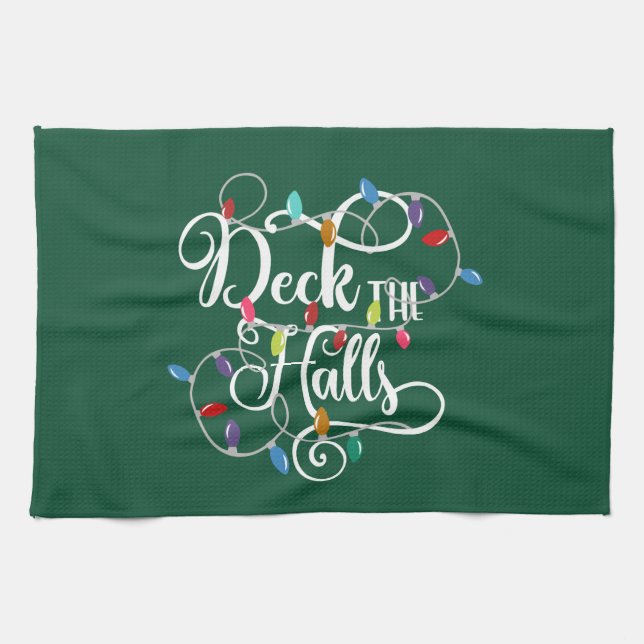 deck the halls holiday lights Christmas Tea Towel (Horizontal)