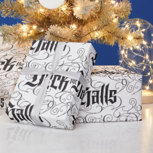 Deck the Halls Modern Black Christmas Lettering Wrapping Paper