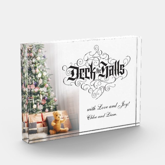 Deck the Halls Modern Christmas Customise Photo Block (Left)