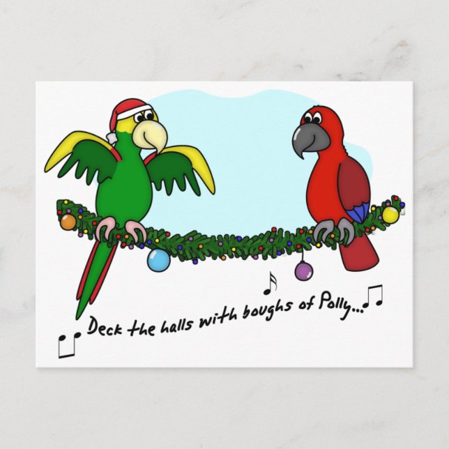 Deck the Halls Parrot Postcard (Front)