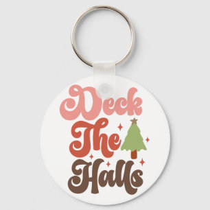 Deck the Halls Retro Groovy Christmas Holidays Key Ring