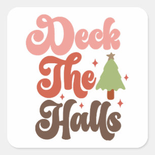 Deck the Halls Retro Groovy Christmas Holidays Square Sticker