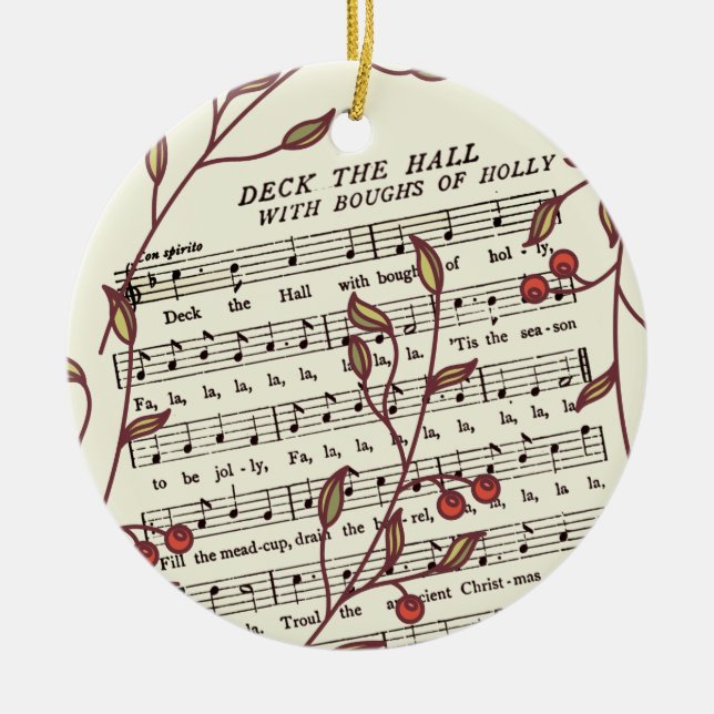 Deck the Halls Sheet Music Christmas Personalised Ceramic Tree Decoration (Front)