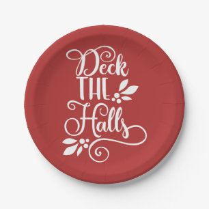 deck the halls Typography Holidays Paper Plate