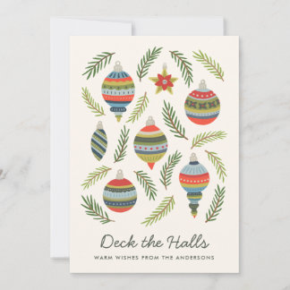 Deck the Halls Vintage Ornaments Holiday Card