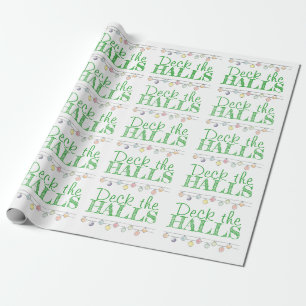 Deck the Halls Watercolor Christmas Ornaments Wrapping Paper