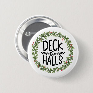 Deck the Halls Watercolor Wreath 6 Cm Round Badge