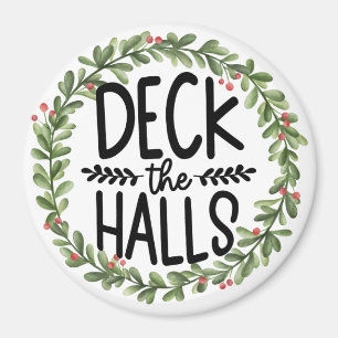 Deck the Halls Watercolor Wreath Magnet