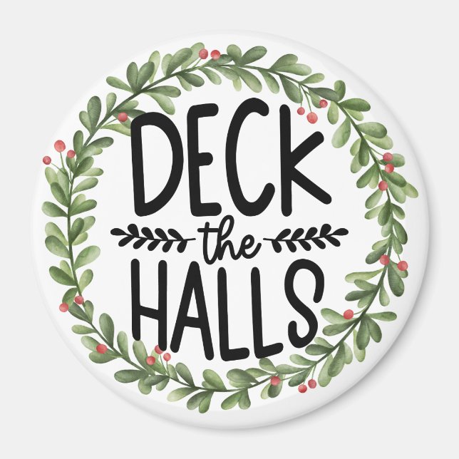 Deck the Halls Watercolor Wreath Magnet (Front)