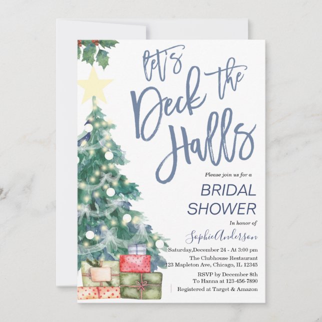 Deck the Halls Winter Christmas Bridal Shower Invitation (Front)