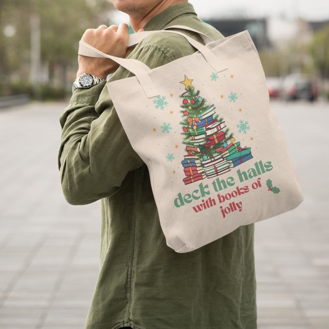 Deck The Halls with Books of Jolly Christmas Tote Bag (Creator Uploaded)