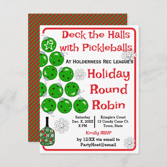 Deck the Halls with Pickleballs Christmas Party Invitation (Front/Back)