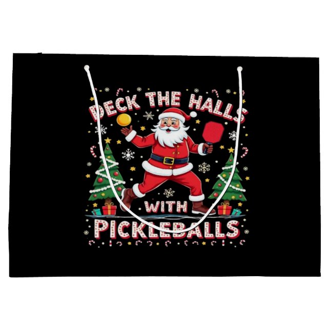 Deck The Halls With Pickleballs  Large Gift Bag (Back)