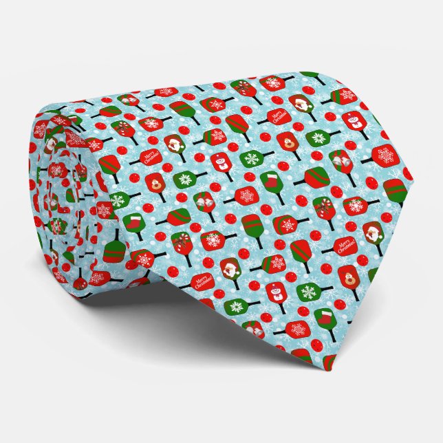 Deck the Halls with Pickleballs Red Green Blue Tie (Rolled)