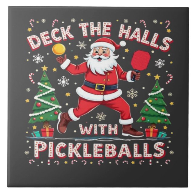 Deck The Halls With Pickleballs  Tile (Front)