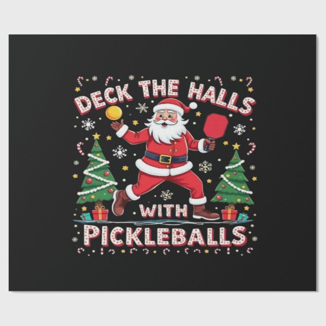 Deck The Halls With Pickleballs  Wrapping Paper (Flat)