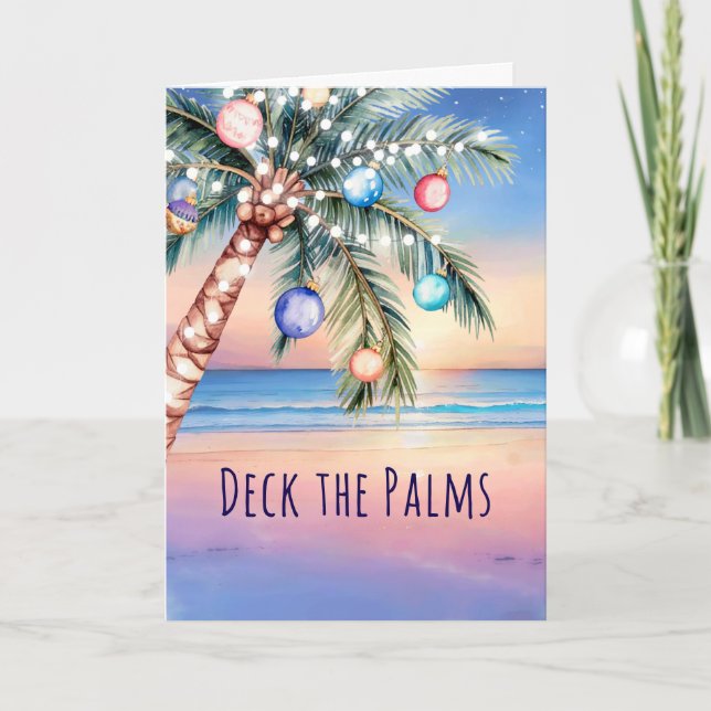 Deck the Palms Beach Christmas Holiday Card (Front)