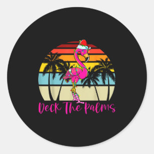 Deck The Palms Christmas Flamingo Palm Tree Trocal Classic Round Sticker