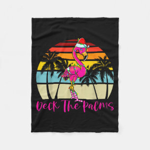 Deck The Palms Christmas Flamingo Palm Tree Trocal Fleece Blanket