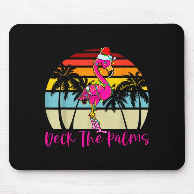 Deck The Palms Christmas Flamingo Palm Tree Trocal Mouse Mat (Front)