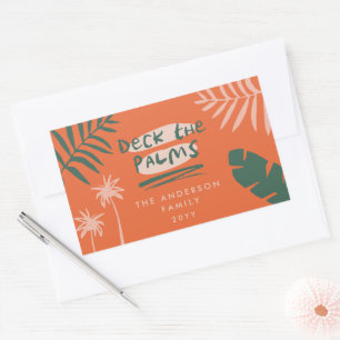 deck the palms christmas tropical modern rectangular sticker