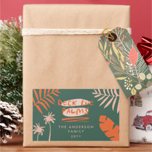 deck the palms christmas tropical modern rectangular sticker