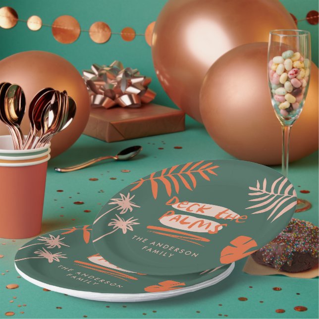 Deck the palms Christmas tropical modern unique Paper Plate (Multi)
