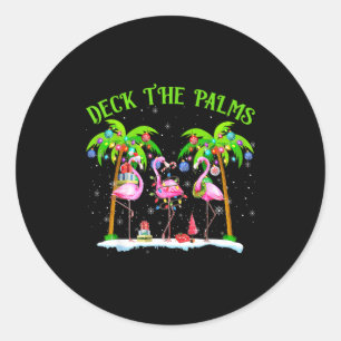 Deck The Palms Flamingo Trocal Christmas Lights Classic Round Sticker