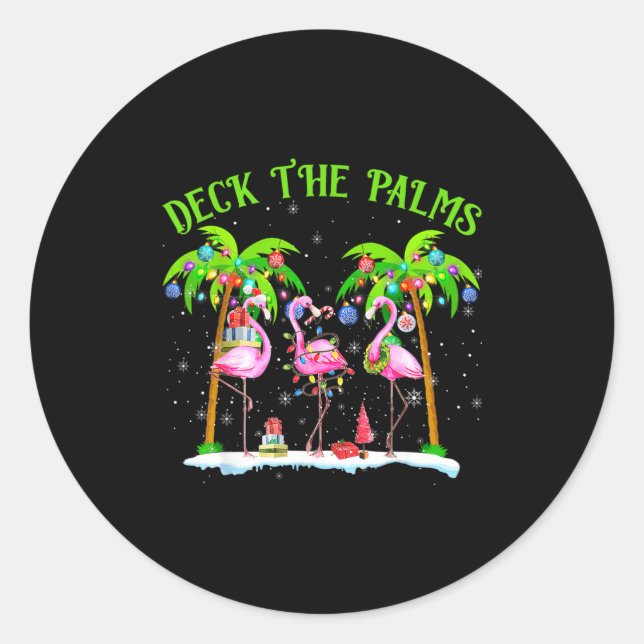 Deck The Palms Flamingo Trocal Christmas Lights  Classic Round Sticker (Front)