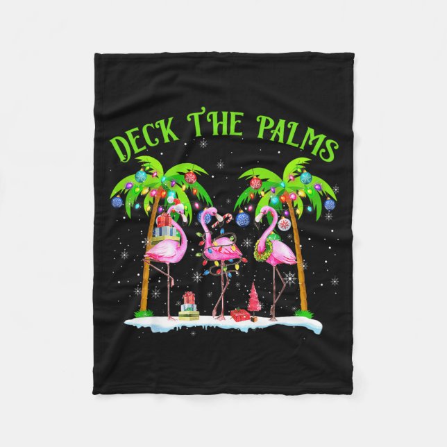 Deck The Palms Flamingo Trocal Christmas Lights  Fleece Blanket (Front)
