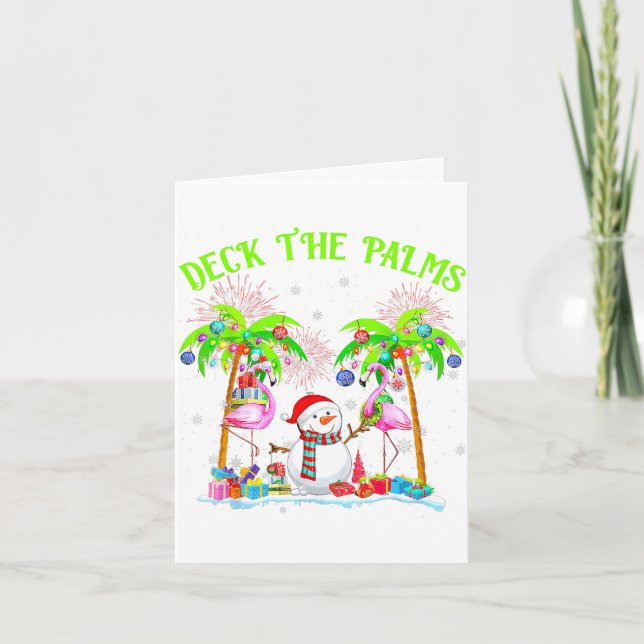 Deck The Palms Flamingo Trocal Christmas Lights Pa Card (Front)