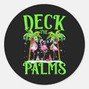 Deck The Palms Flamingo Trocal Christmas Lights Pa Classic Round Sticker