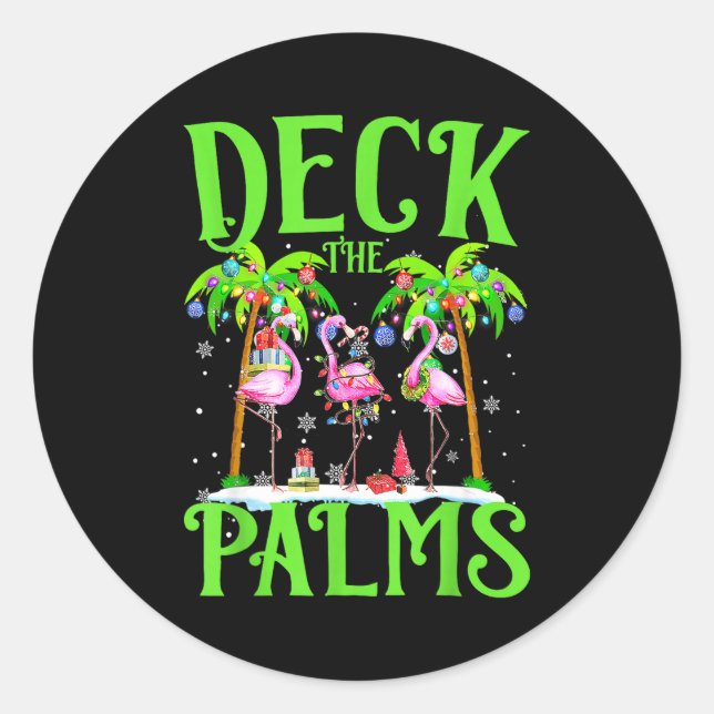 Deck The Palms Flamingo Trocal Christmas Lights Pa Classic Round Sticker (Front)