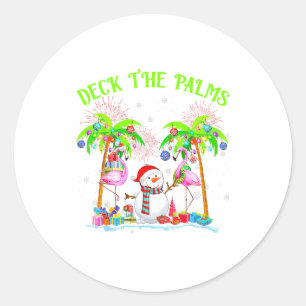 Deck The Palms Flamingo Trocal Christmas Lights Pa Classic Round Sticker
