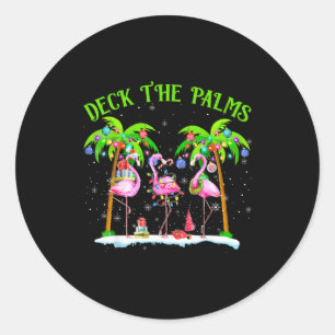 Deck The Palms Flamingo Trocal Christmas Lights Pa Classic Round Sticker
