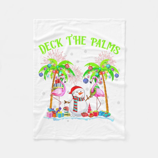 Deck The Palms Flamingo Trocal Christmas Lights Pa Fleece Blanket (Front)