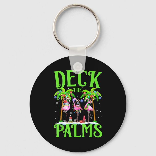 Deck The Palms Flamingo Trocal Christmas Lights Pa Key Ring (Front)