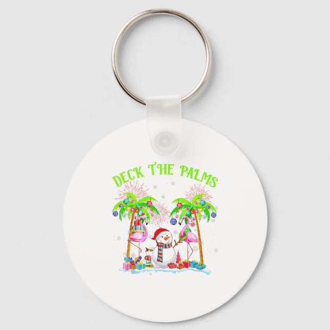 Deck The Palms Flamingo Trocal Christmas Lights Pa Key Ring (Front)