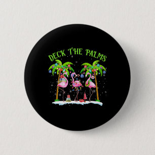 Deck The Palms Flamingo Tropical Christmas Lights 6 Cm Round Badge