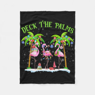 Deck The Palms Flamingo Tropical Christmas Lights  Fleece Blanket