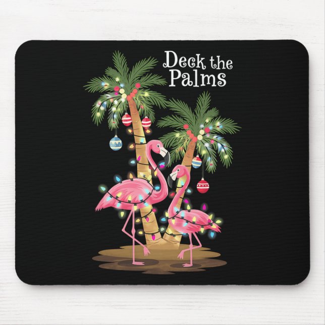 Deck The Palms Flamingo Tropical Christmas Lights  Mouse Mat (Front)