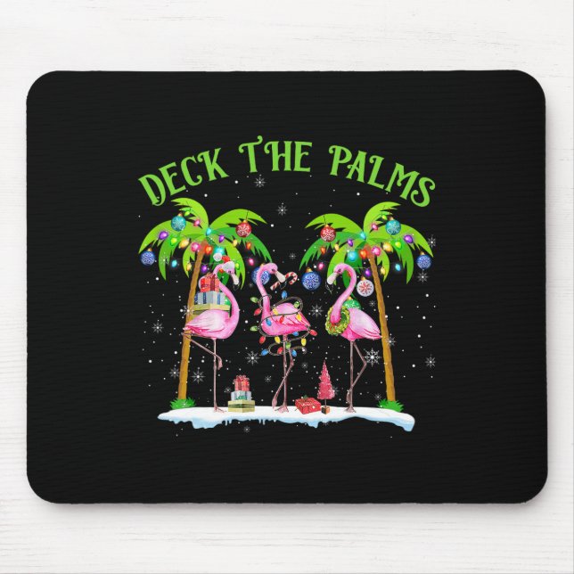 Deck The Palms Flamingo Tropical Christmas Lights  Mouse Mat (Front)